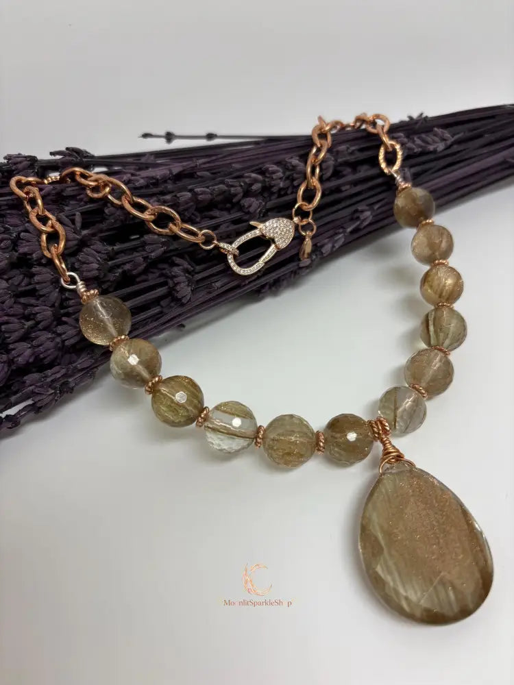 Rutilated Quartz Pendant Necklace – Bold Natural Gemstone Statement Jewelry