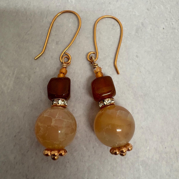 Carnelian and Agate Drop Earrings – Handcrafted Copper Boho Gemstone Jewelry