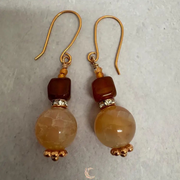 Carnelian and Agate Drop Earrings – Handcrafted Copper Boho Gemstone Jewelry