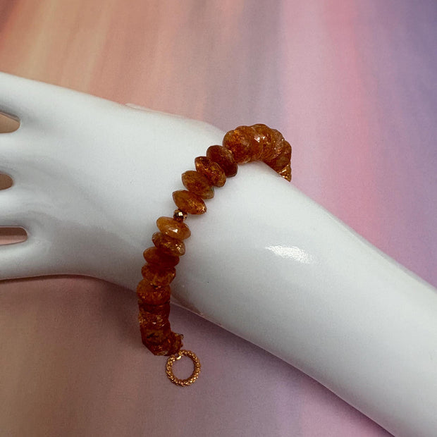 Sunstone Bracelet – Red Orange Gemstone Copper Healing Crystal Jewelry