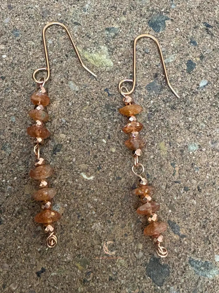 Sunstone Copper Drop Earrings – Handmade Healing Crystal Gemstone Jewelry