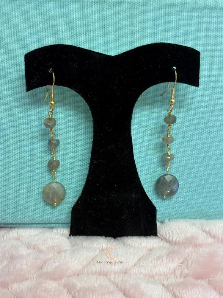 Labradorite Drop Earrings – Gold Plated French Wire Gemstone Jewelry for Women