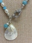 Aquamarine Pearl Pendant Necklace - Sterling Silver with Moonstone Accent