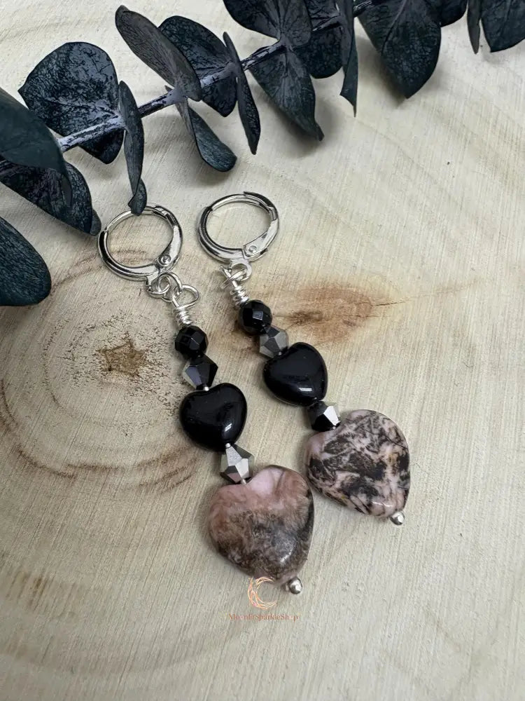 Rhodonite Heart Drop Earrings – Silver Lever Back Gemstone Jewelry
