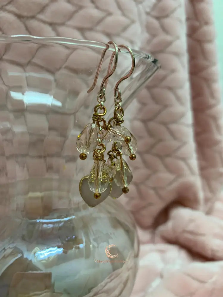Rose Quartz Dangle Earrings - Pink Crystal Waterfall Drop Rose Gold
