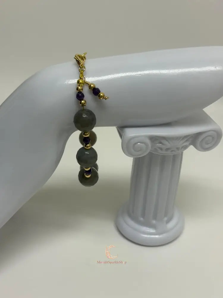 Amethyst Agate Bracelet – Gold Beaded Gemstone Crystal Jewelry for Women