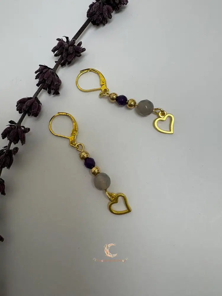 Agate Amethyst Drop Earrings – Gold Plated Gemstone Dangle Jewelry for Women
