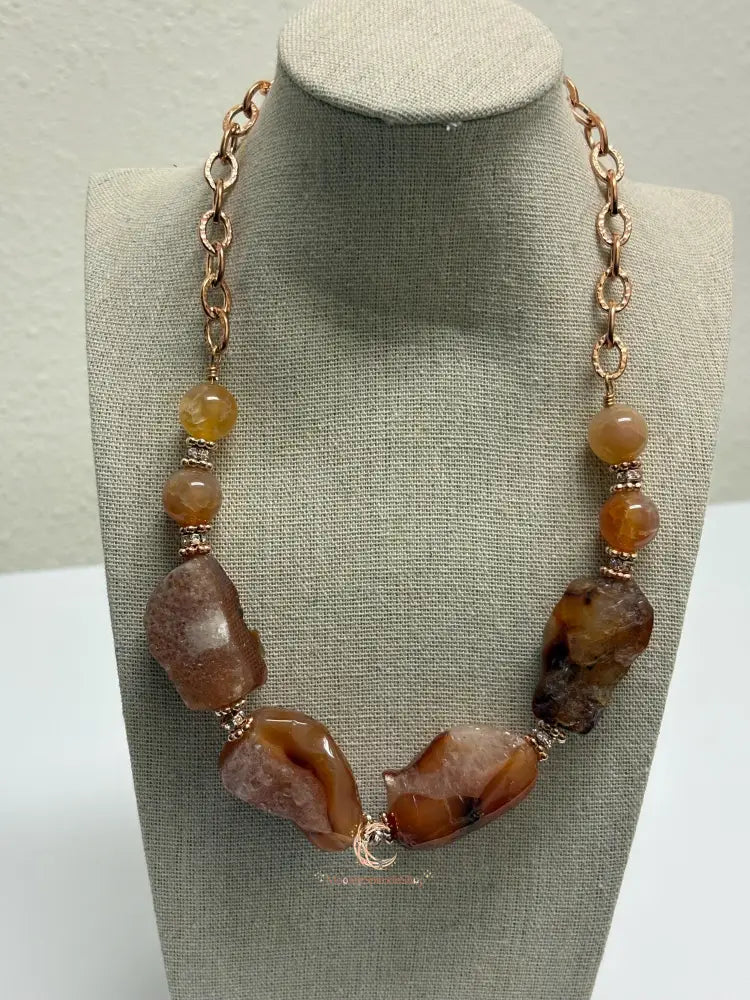 Raw Carnelian Copper Necklace – Chunky Natural Gemstone Pendant, Boho Statement Jewelry for Women
