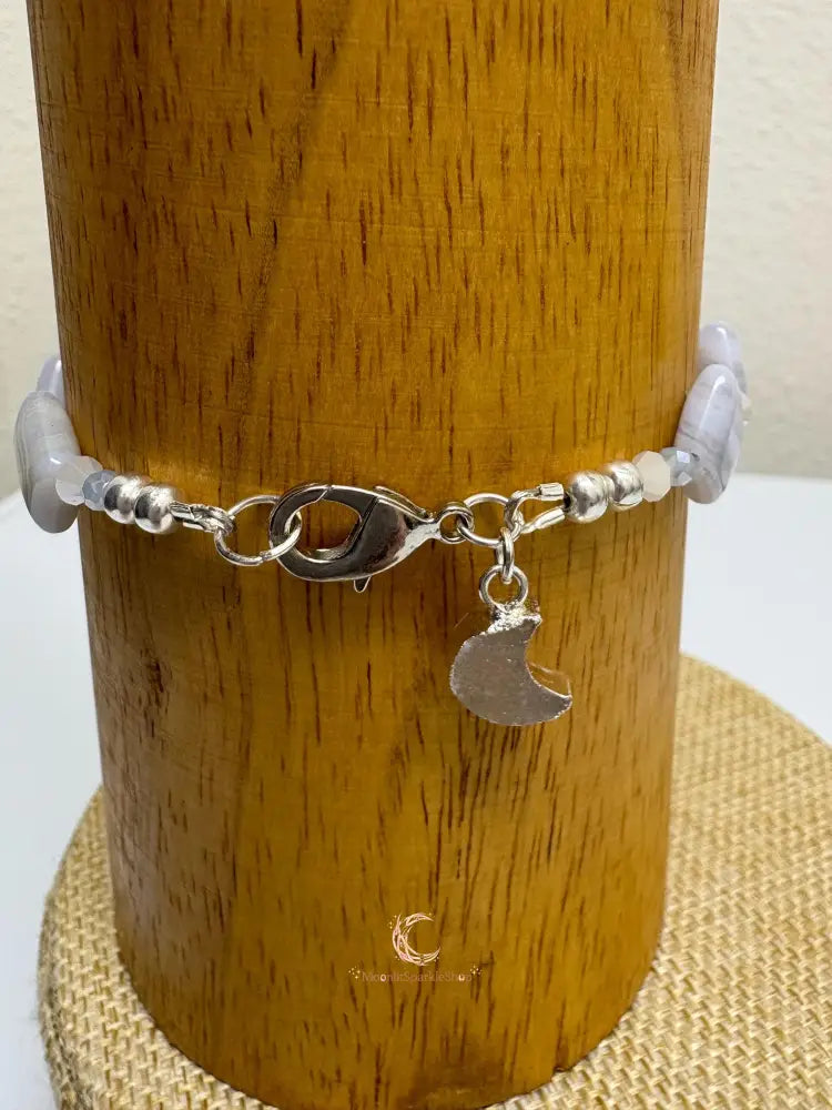 Blue Lace Agate Bracelet – Druzy Moon Charm Gemstone Crystal Jewelry