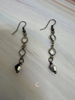 Black Crystal Drop Earrings - Gunmetal Chain Dangle with Rhinestones