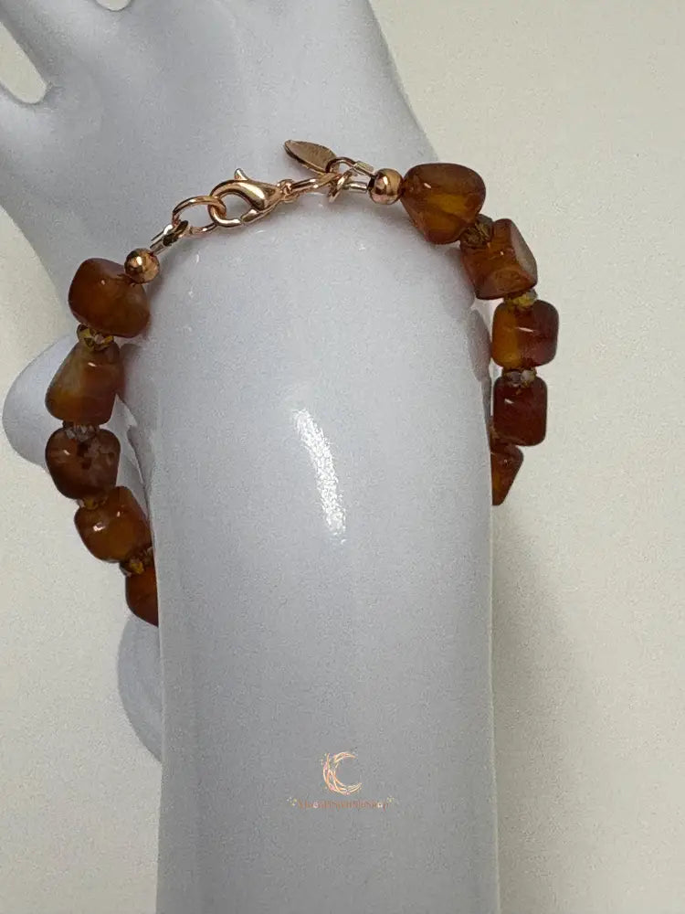 Carnelian Peach Aventurine Bracelet – Copper Leaf Clasp Gemstone Jewelry
