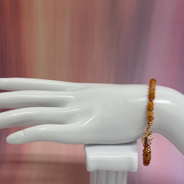 Sunstone Copper Bracelet – Handcrafted Gemstone Crystal Jewelry with Gold Accents