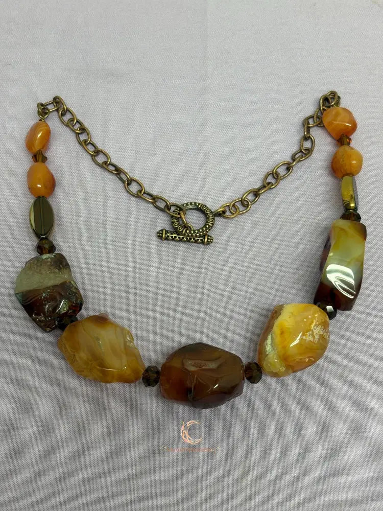 Raw Carnelian Necklace – Chunky Gemstone Antiqued Copper Statement Jewelry