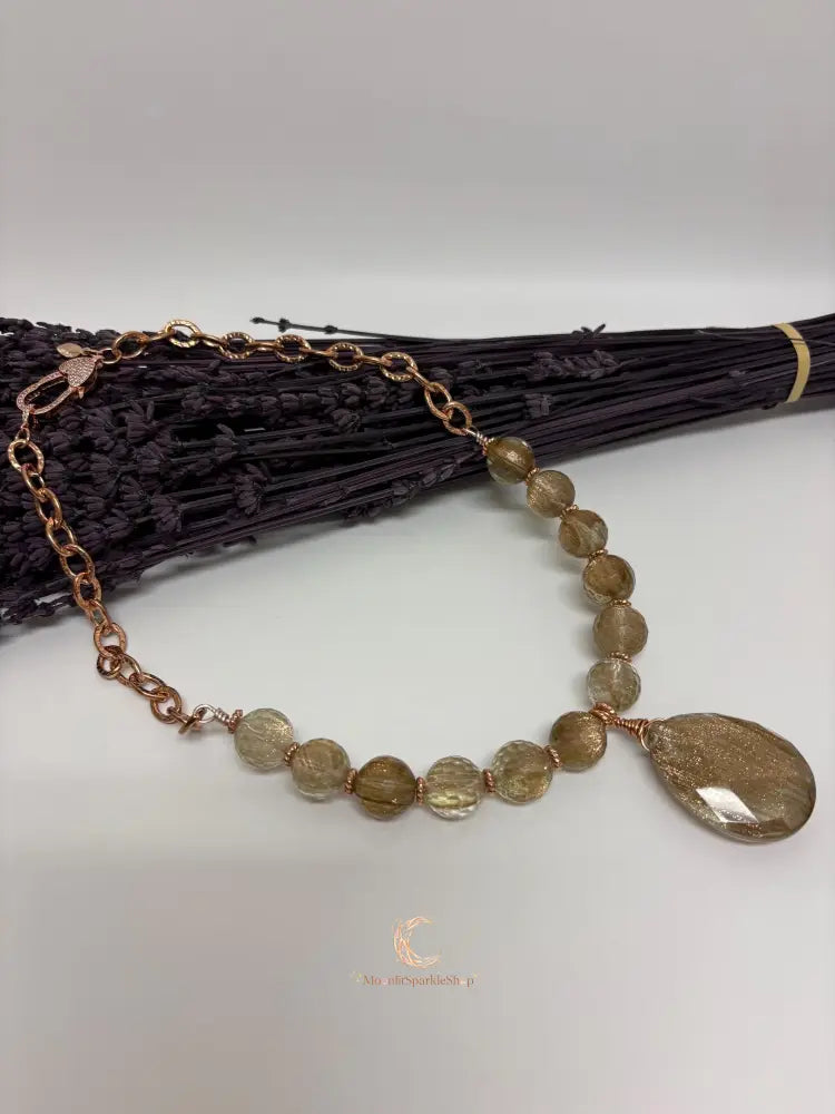 Rutilated Quartz Pendant Necklace – Bold Natural Gemstone Statement Jewelry