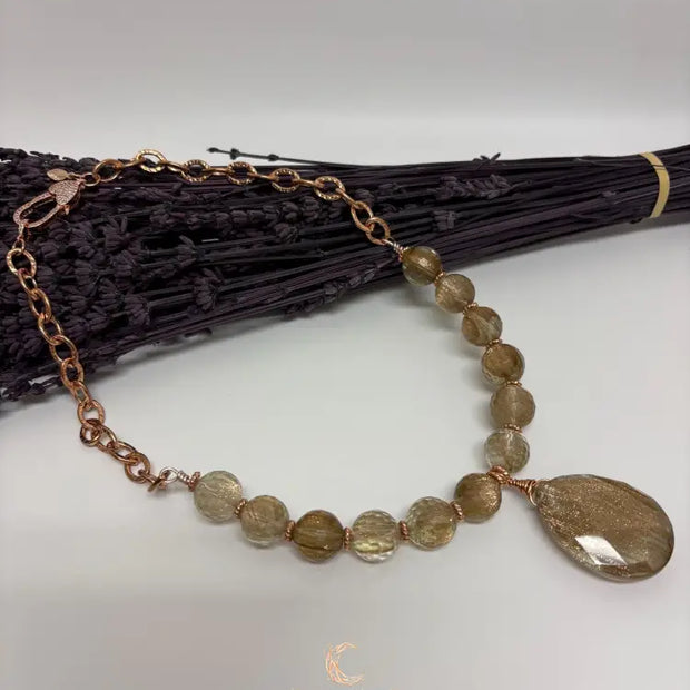 Rutilated Quartz Pendant Necklace – Bold Natural Gemstone Statement Jewelry