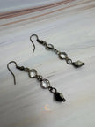 Black Crystal Drop Earrings - Gunmetal Chain Dangle with Rhinestones