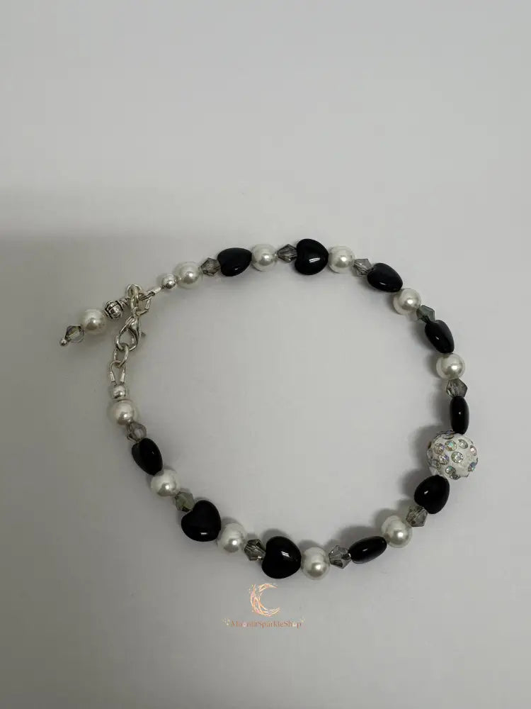 Black Onyx, Pearl & Crystal Bracelet - 7.75 Inch