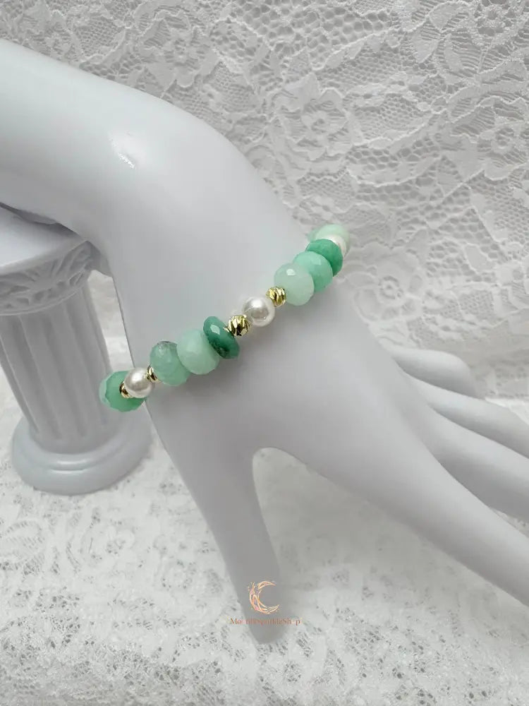 Emergence of Light Bracelet – Chrysoprase, Cultured Pearl & 18K Gold Filled