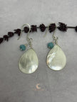 Mother of Pearl Drop Earrings - Aquamarine Moonstone Sterling Silver