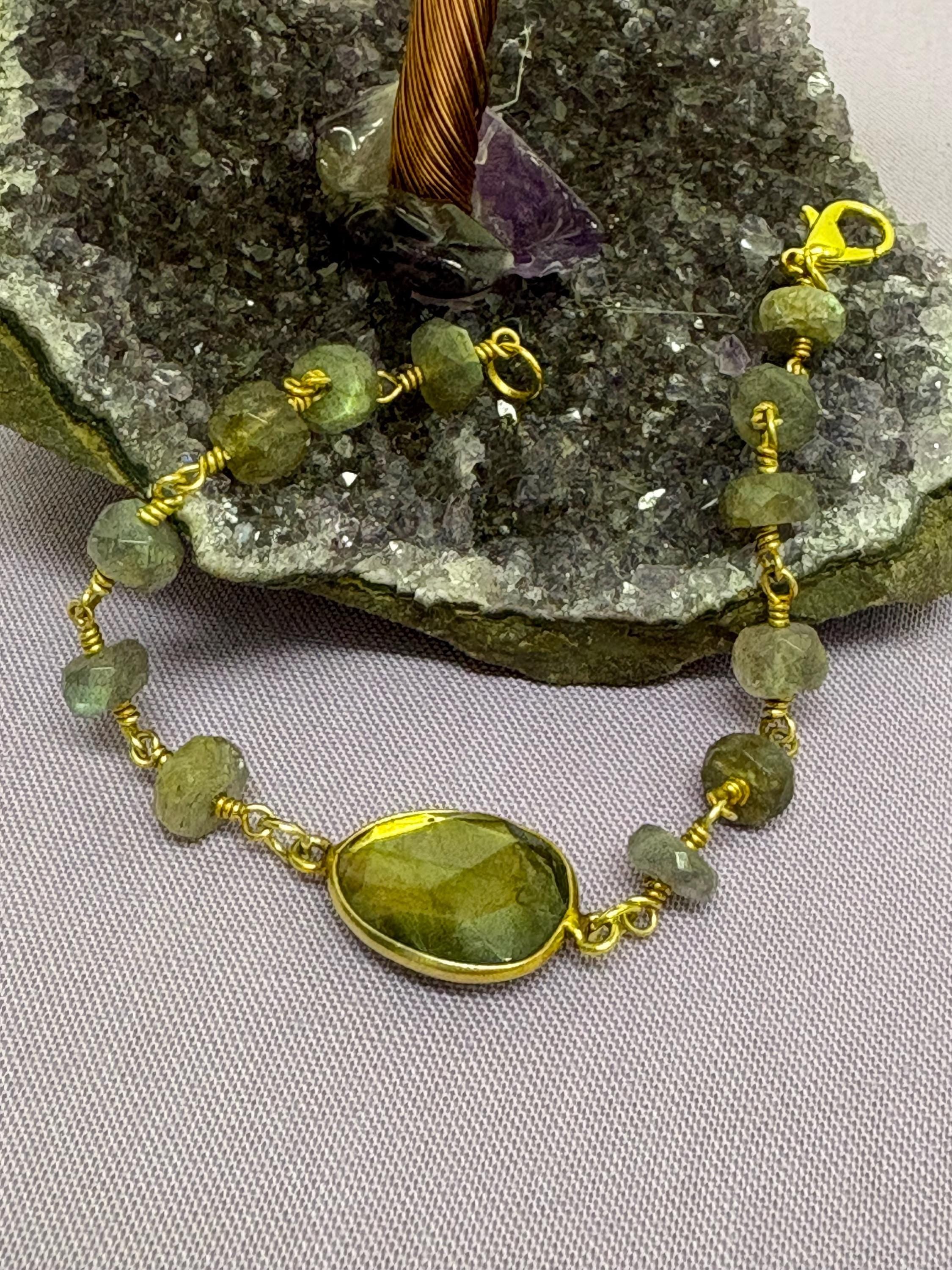 Labradorite Bracelet – Iridescent Gemstone Crystal Jewelry with Gold Plated Clasp