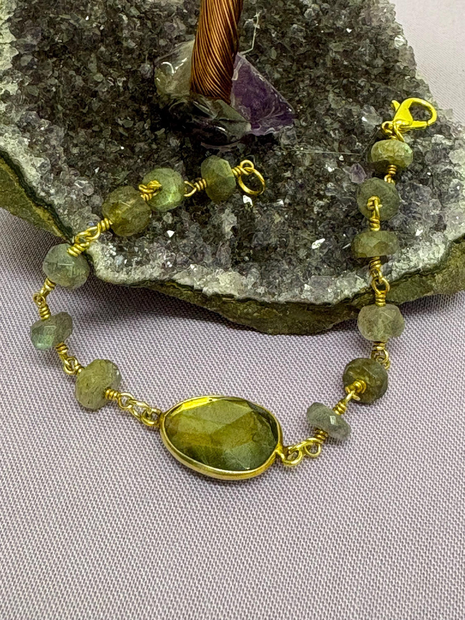 Labradorite Bracelet – Iridescent Gemstone Crystal Jewelry with Gold Plated Clasp