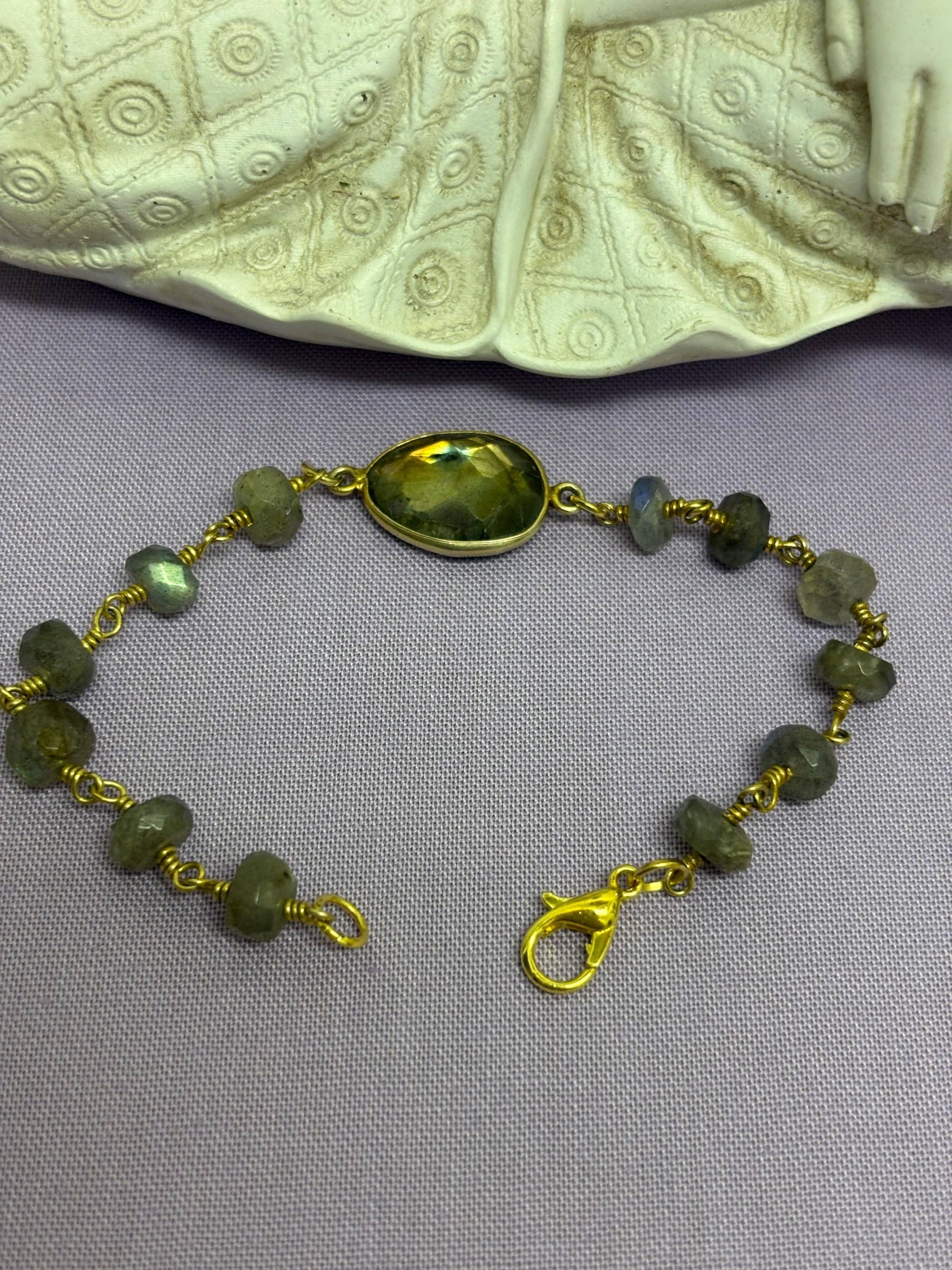 Labradorite Bracelet – Iridescent Gemstone Crystal Jewelry with Gold Plated Clasp