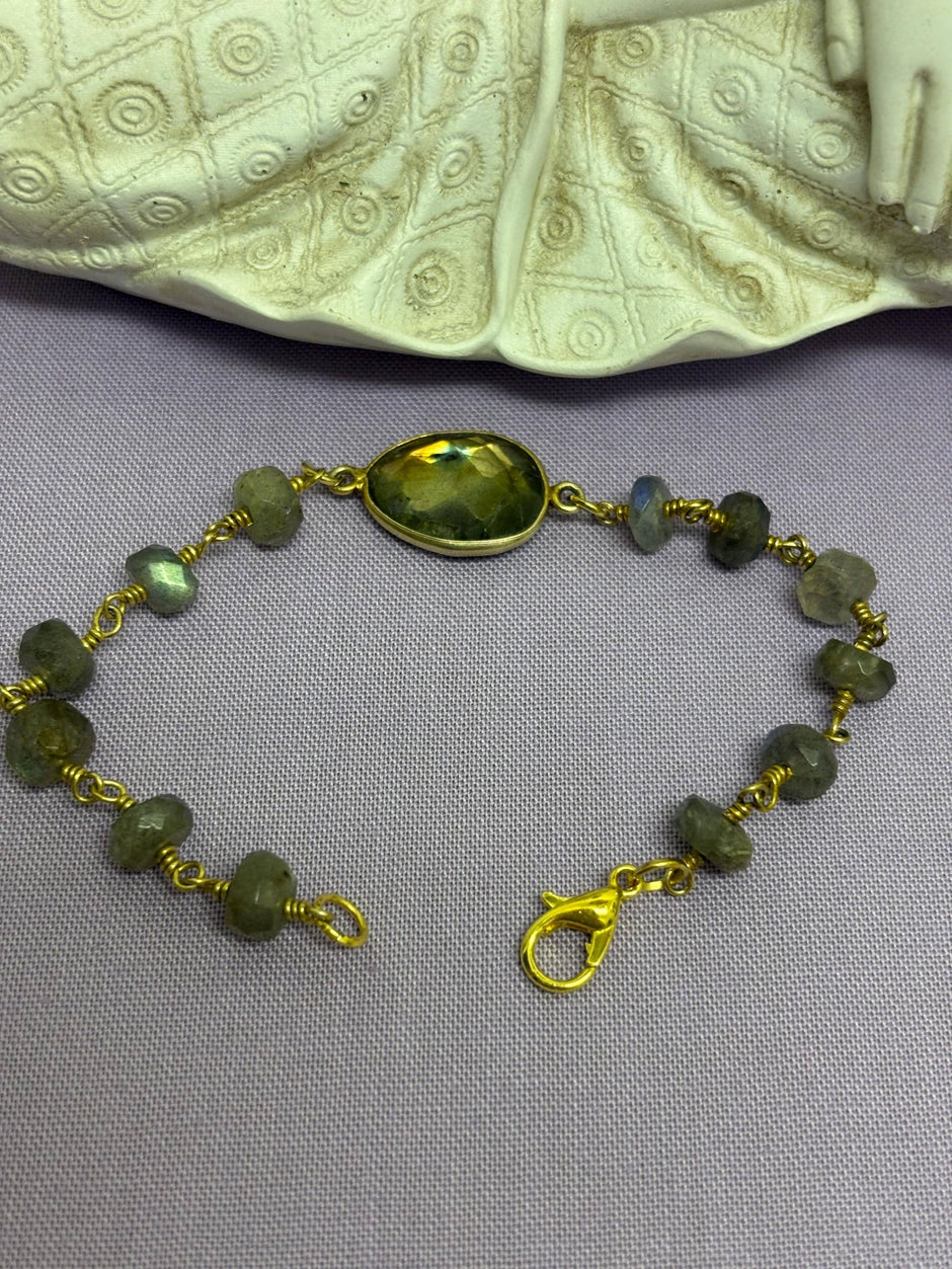Labradorite Bracelet – Iridescent Gemstone Crystal Jewelry with Gold Plated Clasp