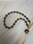 Gray Agate Amethyst Necklace – Dichroic Glass Pendant & Gold Plated Gemstone Jewelry