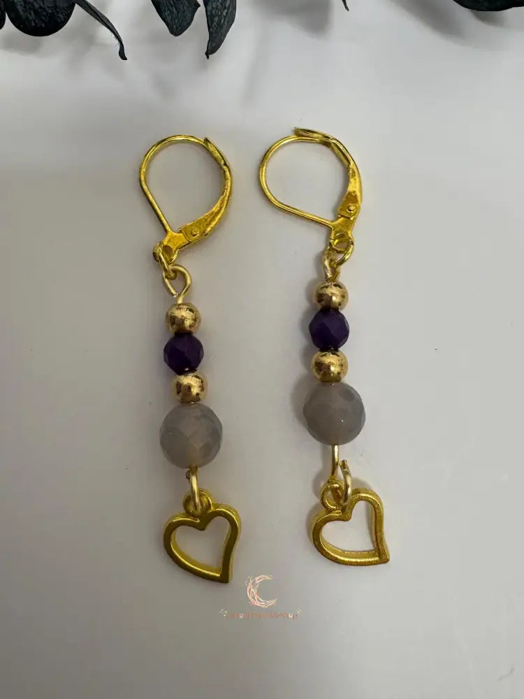 Agate Amethyst Drop Earrings – Gold Plated Gemstone Dangle Jewelry for Women