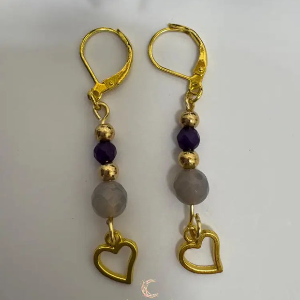Agate Amethyst Drop Earrings – Gold Plated Gemstone Dangle Jewelry for Women