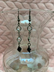 Black Crystal Drop Earrings - Gunmetal Chain Dangle with Rhinestones
