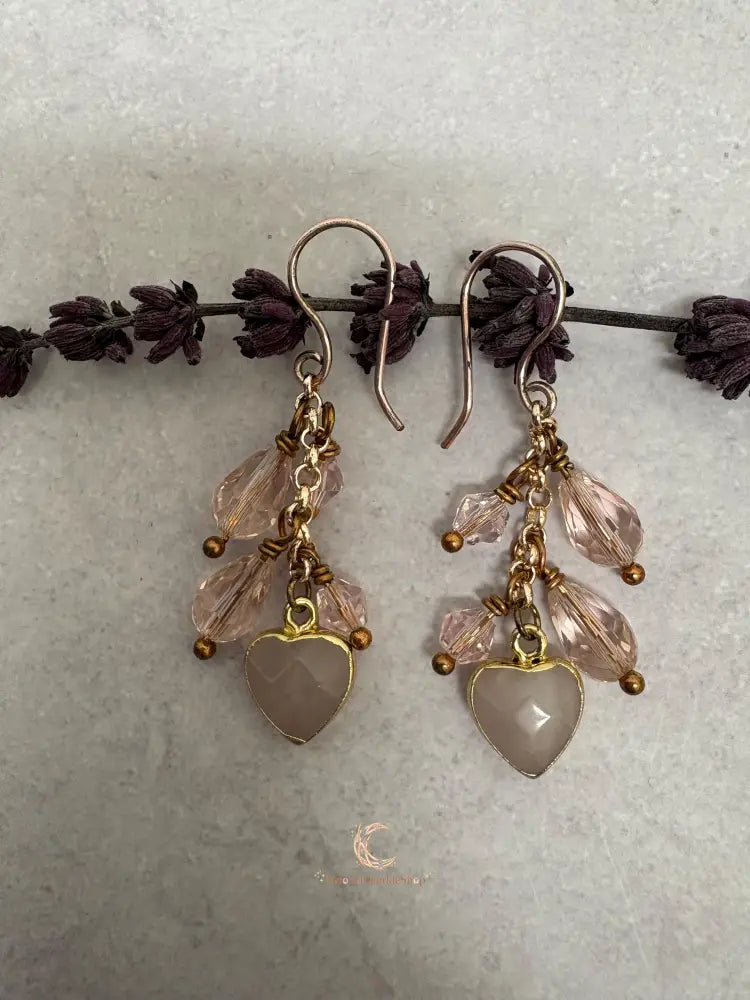 Rose Quartz Dangle Earrings - Pink Crystal Waterfall Drop Rose Gold