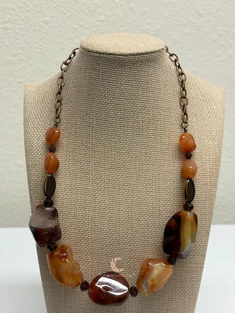 Raw Carnelian Necklace – Chunky Gemstone Antiqued Copper Statement Jewelry