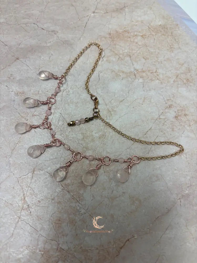 Rose Quartz Teardrop Necklace – Rose Gold Plated Chain Gemstone Jewelry