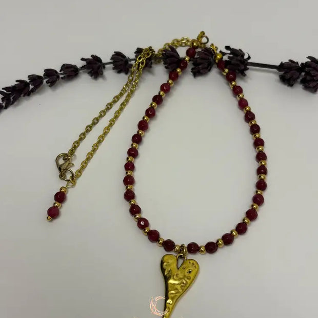 Red Andalusite Pendant Necklace – 18.5" Gold Plated Chain Gemstone Jewelry