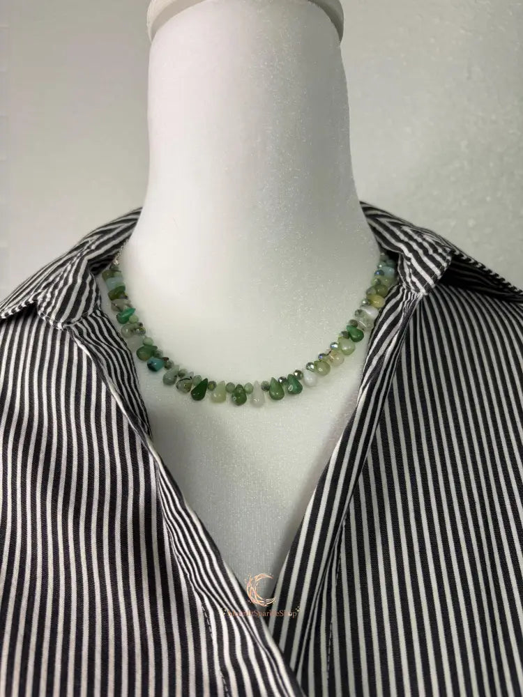 Peruvian Opal Necklace - Blue Green Crystal Sterling Silver Pendant