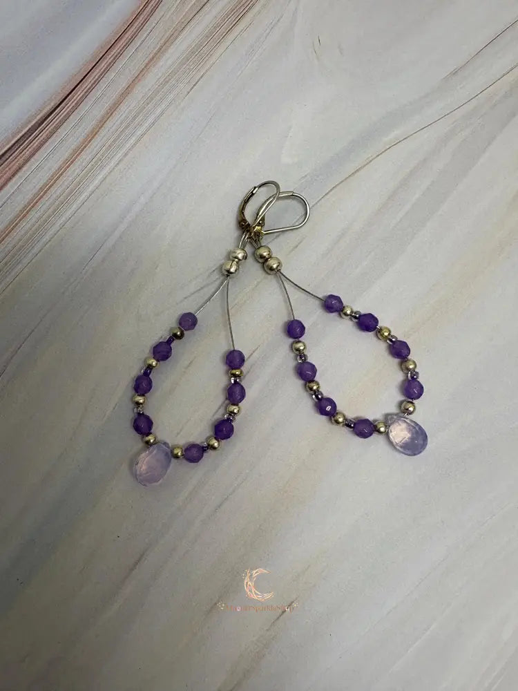 Lavender Quartz Drop Earrings - Czech Crystal Teardrop Sterling Silver