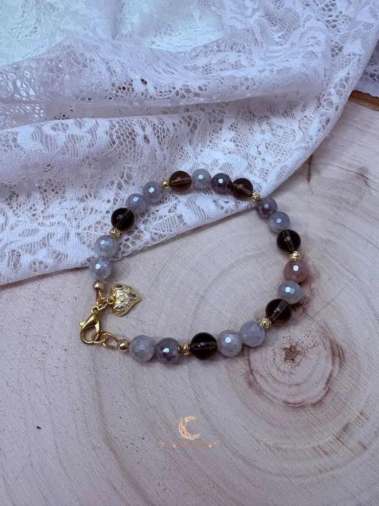 Autumn’s Quiet Light Smoky Quartz & Mystic Moonstone Bracelet – 8 Inch