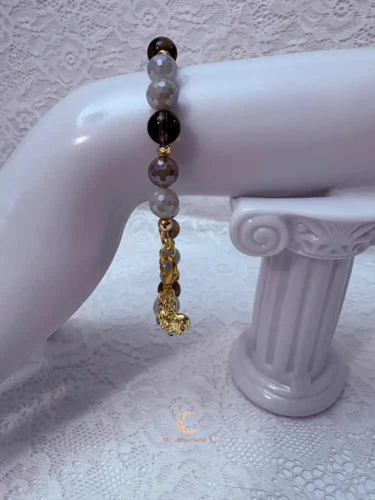 Autumn’s Quiet Light Smoky Quartz & Mystic Moonstone Bracelet – 8 Inch