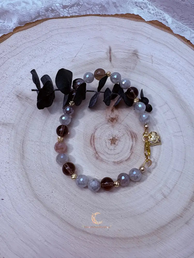 Autumn’s Quiet Light Smoky Quartz & Mystic Moonstone Bracelet – 8 Inch