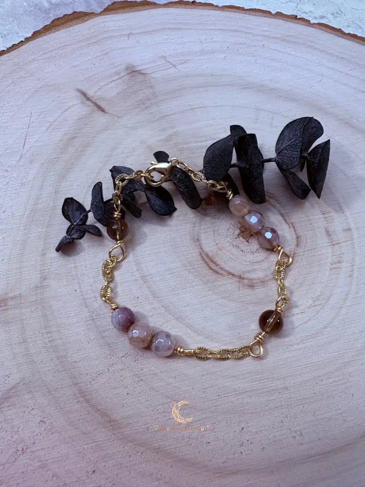 Autumn’s Quiet Light Smoky Quartz & Mystic Moonstone Chain Bracelet — 7 Inch