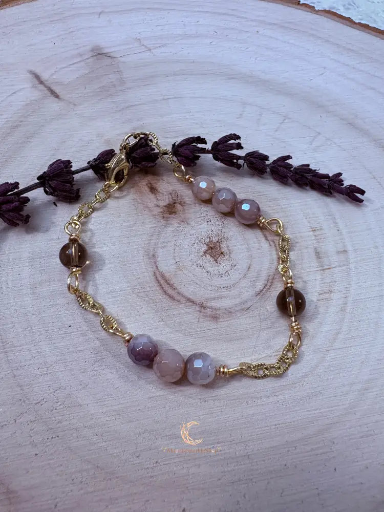 Autumn’s Quiet Light Smoky Quartz & Mystic Moonstone Chain Bracelet — 7 Inch