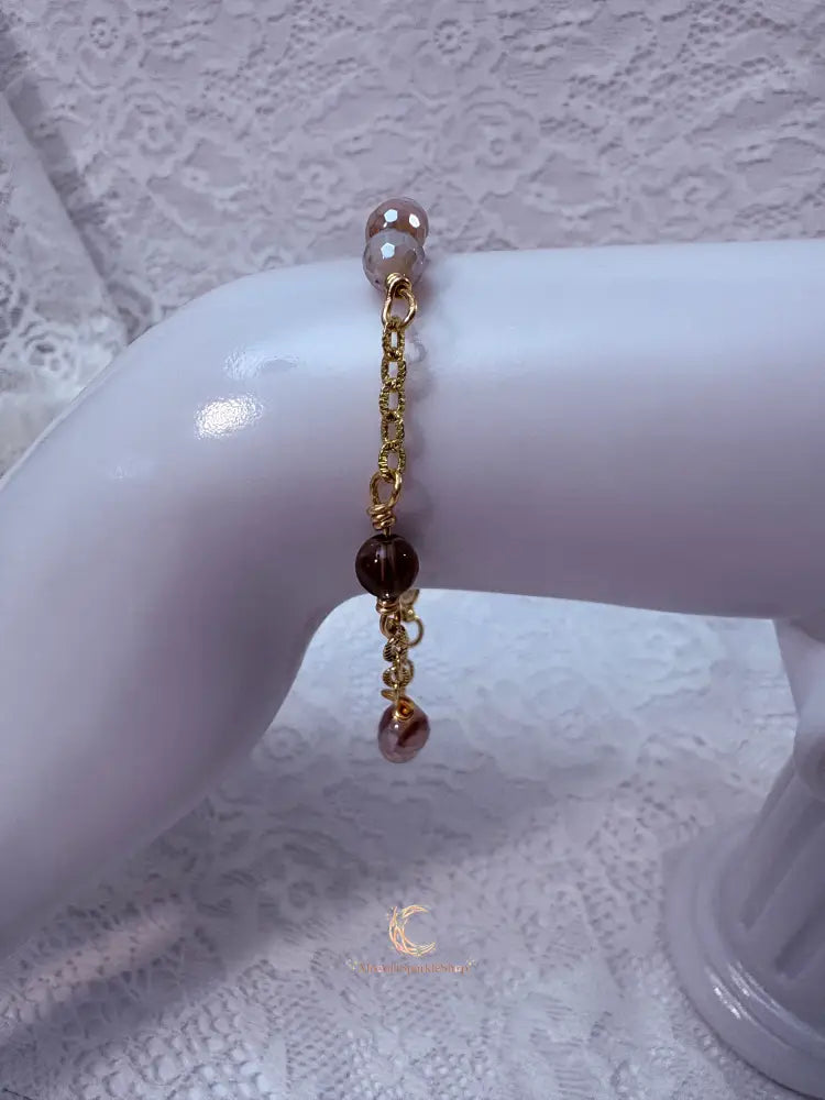 Autumn’s Quiet Light Smoky Quartz & Mystic Moonstone Chain Bracelet — 7 Inch