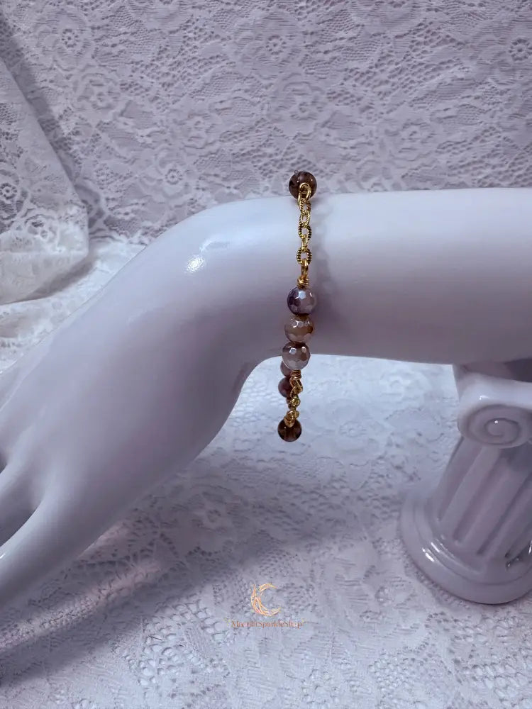 Autumn’s Quiet Light Smoky Quartz & Mystic Moonstone Chain Bracelet — 7 Inch