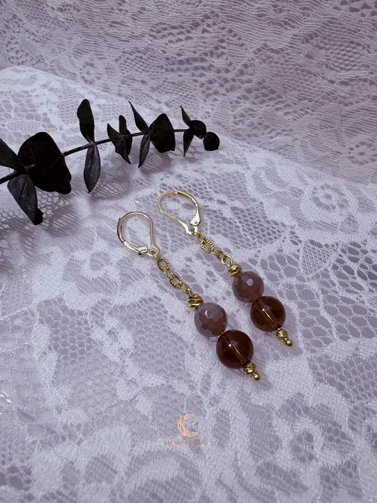 Autumn’s Quiet Light Smoky Quartz & Mystic Moonstone Drop Earrings