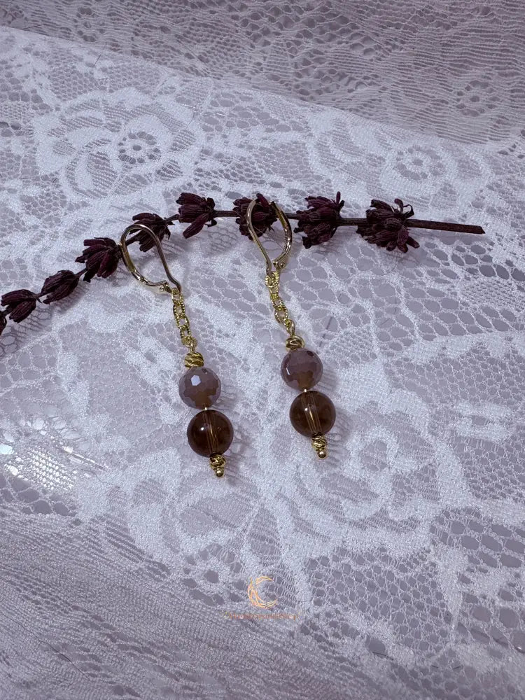 Autumn’s Quiet Light Smoky Quartz & Mystic Moonstone Drop Earrings