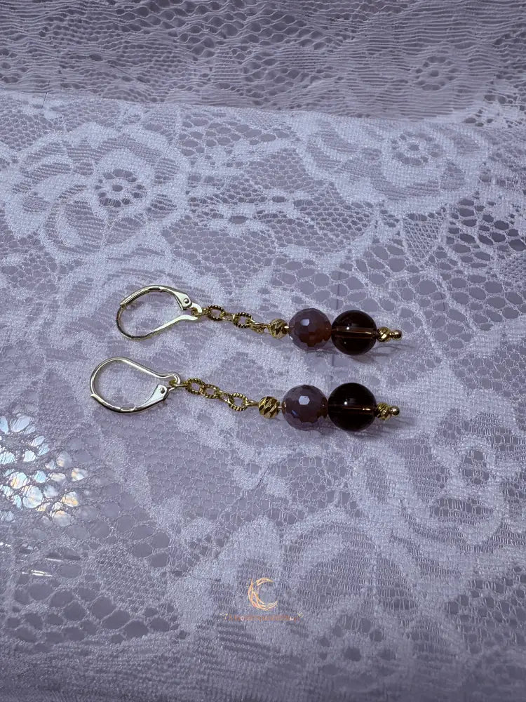 Autumn’s Quiet Light Smoky Quartz & Mystic Moonstone Drop Earrings