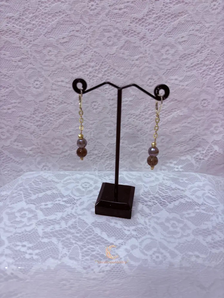 Autumn’s Quiet Light Smoky Quartz & Mystic Moonstone Drop Earrings