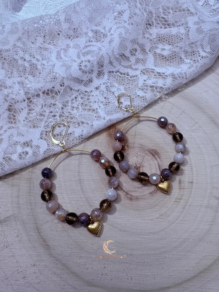 Autumn’s Quiet Light Smoky Quartz & Mystic Moonstone Hoop Earrings