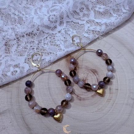 Autumn’s Quiet Light Smoky Quartz & Mystic Moonstone Hoop Earrings